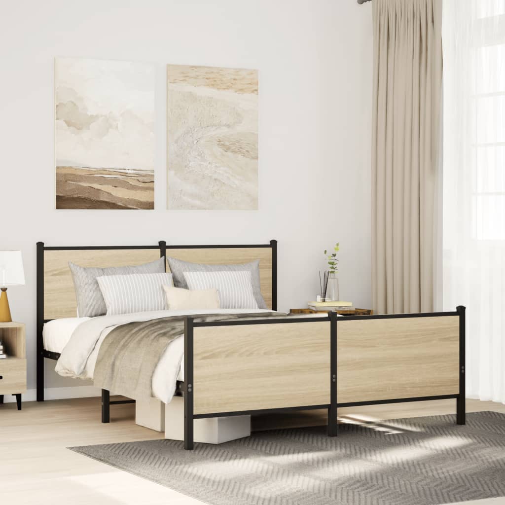 Industrial Wooden Double Size Bed Frame Base With Headboard & Metal Frame Wood
