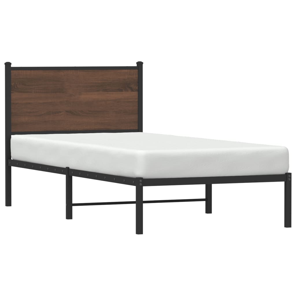 Metal Bed Frame without Mattress Brown Oak 75x190 cm Small Single