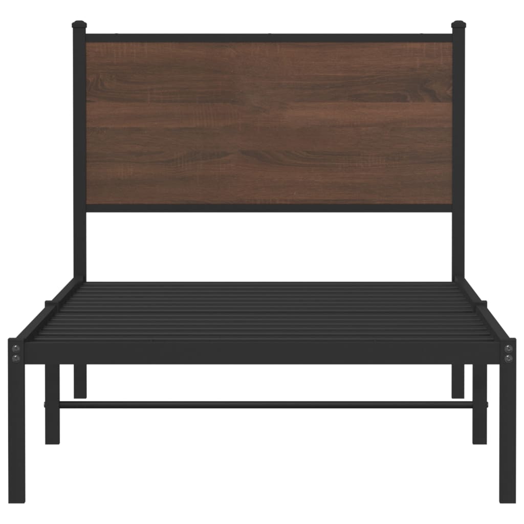Metal Bed Frame without Mattress Brown Oak 75x190 cm Small Single
