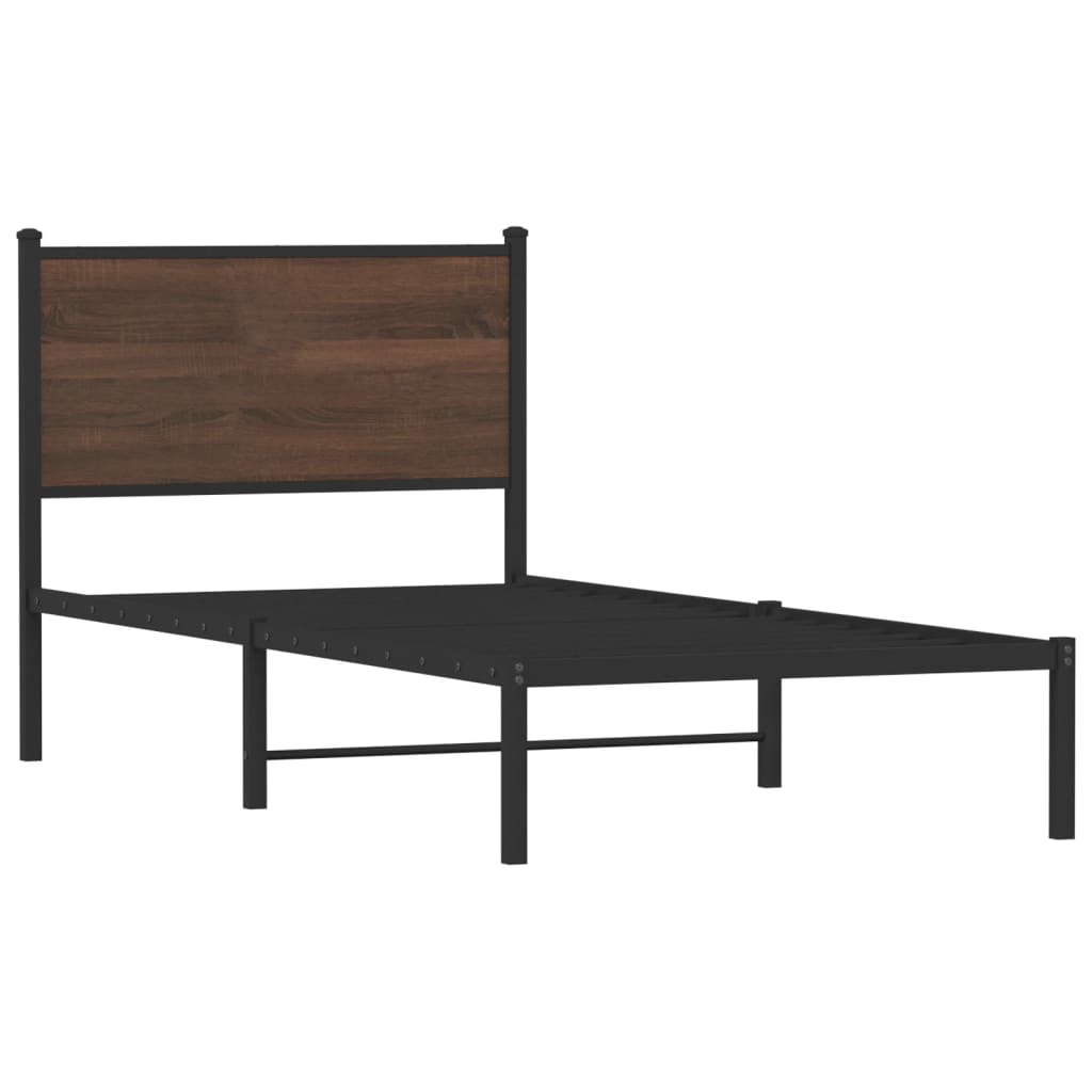 Metal Bed Frame without Mattress Brown Oak 90x200 cm