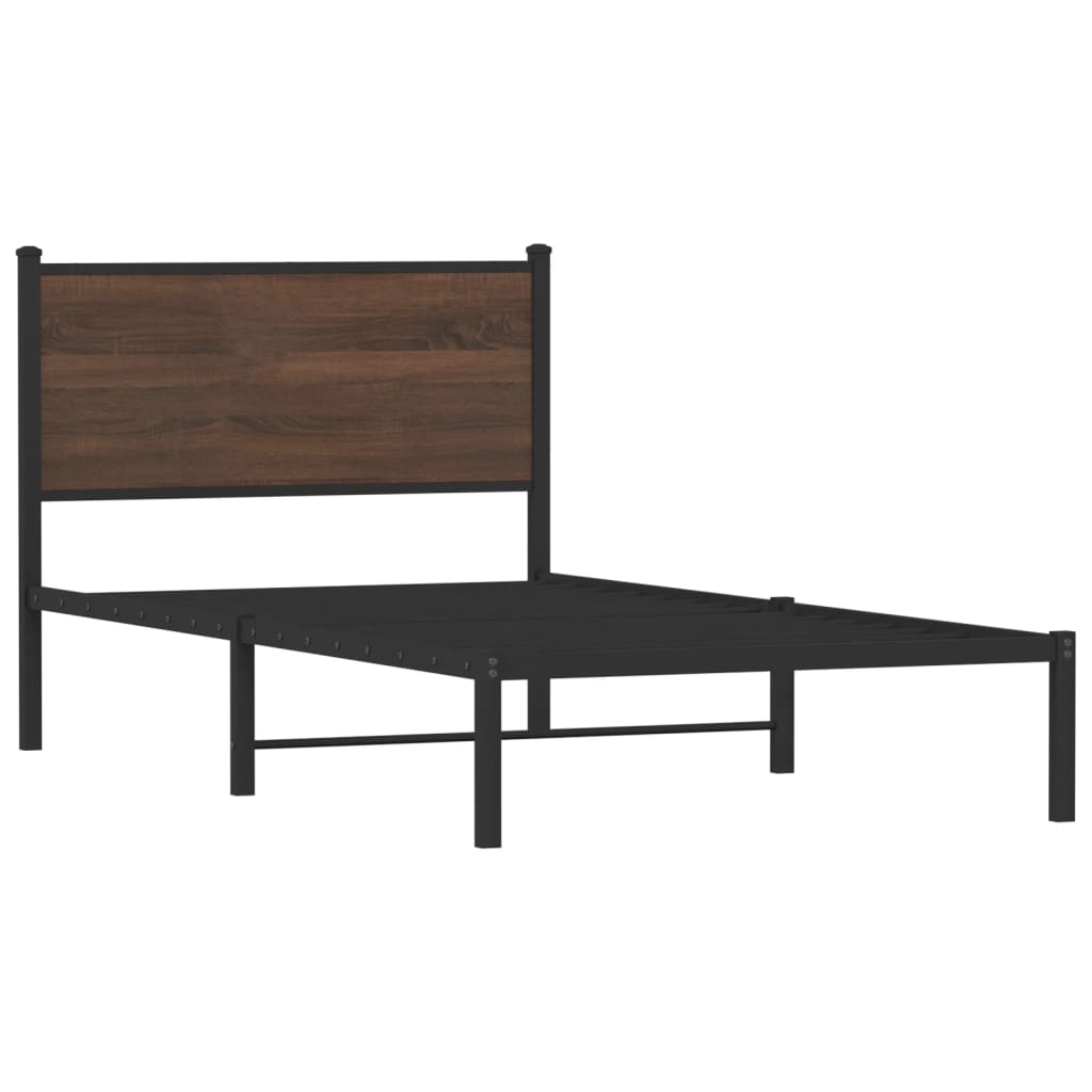 Metal Bed Frame without Mattress Brown Oak 100x190 cm