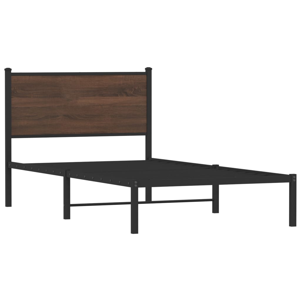 Metal Bed Frame without Mattress Brown Oak 100x200 cm