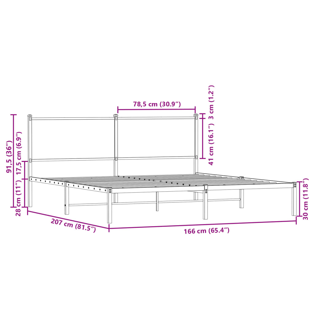 Metal Bed Frame without Mattress Brown Oak 160x200 cm
