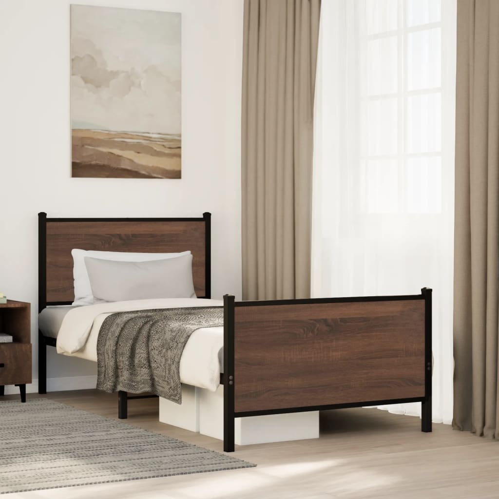 Industrial Wooden Single Size 90cm Bed Frame Base With Headboard & Footboard