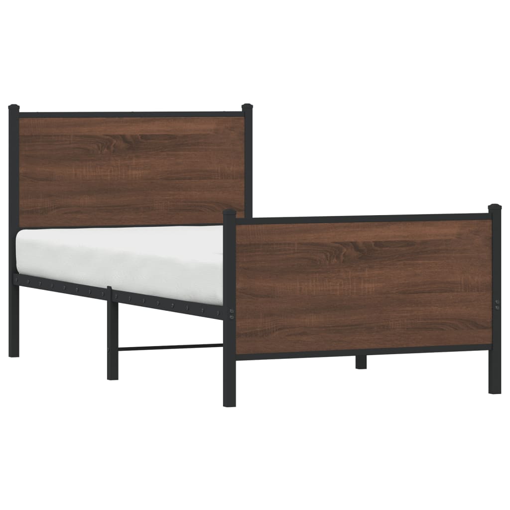 Metal Bed Frame without Mattress Brown Oak 90x200 cm