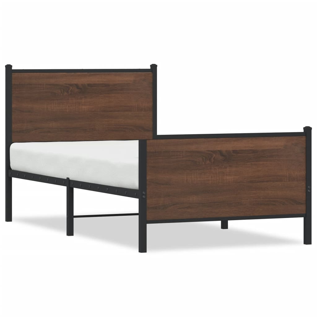 Metal Bed Frame without Mattress Brown Oak 107x203 cm
