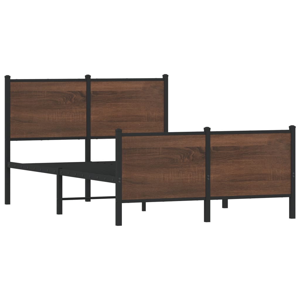 Metal Bed Frame without Mattress Brown Oak 120x190 cm Small Double