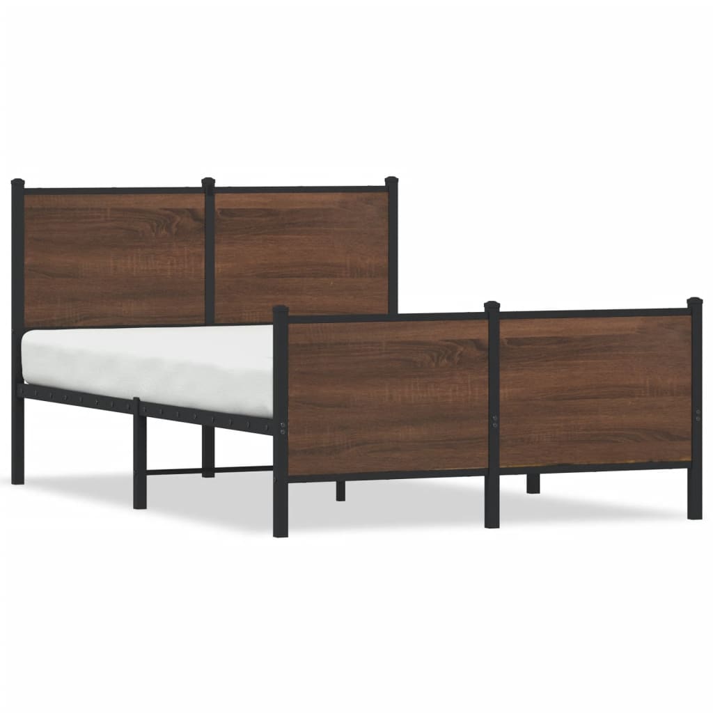 Industrial Wooden Double Size Bed Frame Base With Headboard & Metal Frame Wood