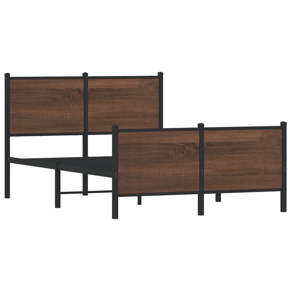Industrial Wooden Double Size Bed Frame Base With Headboard & Metal Frame Wood