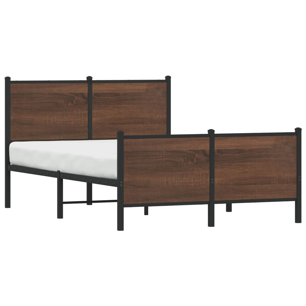 Industrial Wooden Double Size Bed Frame Base With Headboard & Metal Frame Wood