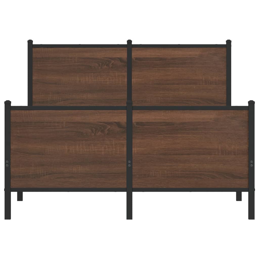 Industrial Wooden Double Size Bed Frame Base With Headboard & Metal Frame Wood