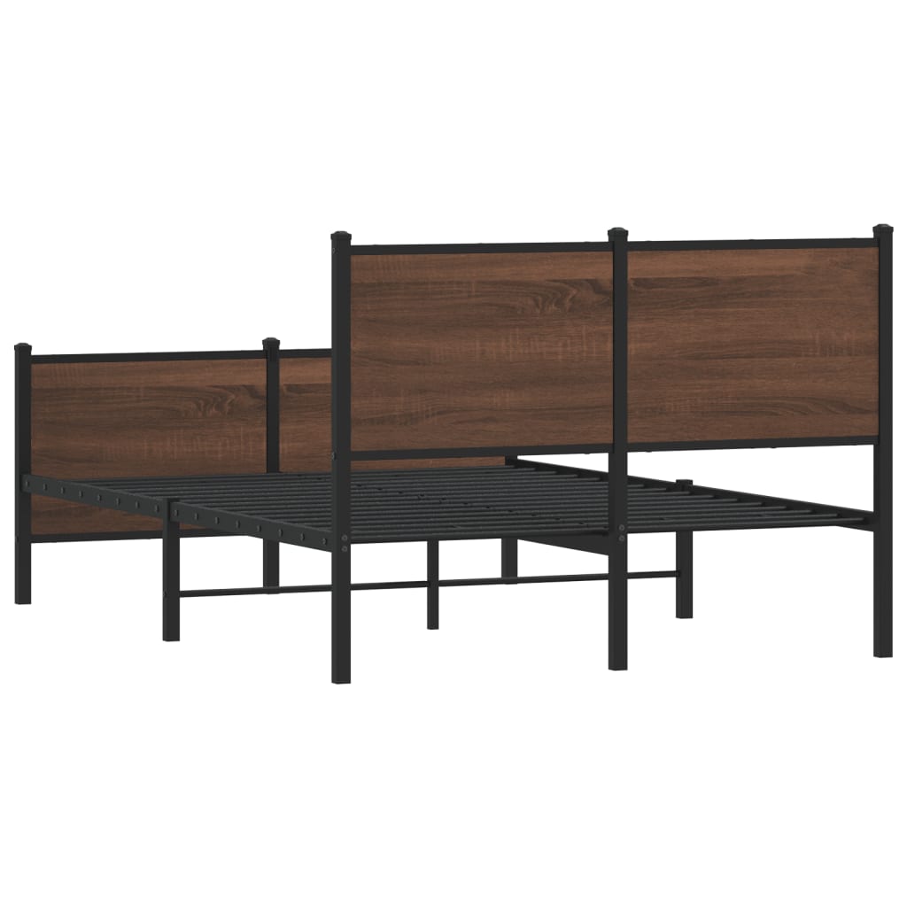 Industrial Wooden Double Size Bed Frame Base With Headboard & Metal Frame Wood
