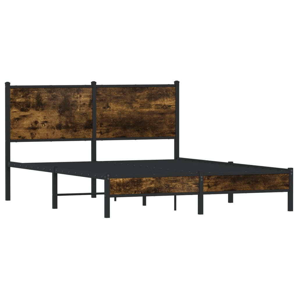 Metal Bed Frame without Mattress Smoked Oak 140x190 cm