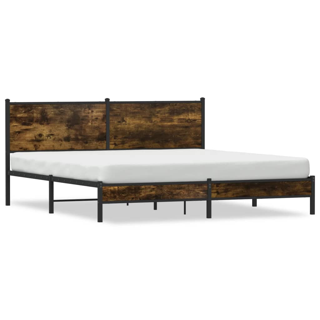 Metal Bed Frame without Mattress Smoked Oak 160x200 cm
