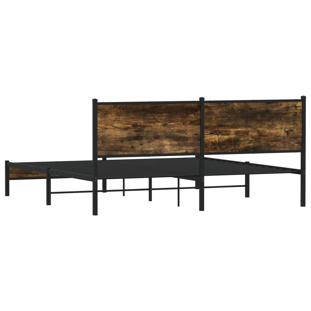 Metal Bed Frame without Mattress Smoked Oak 160x200 cm
