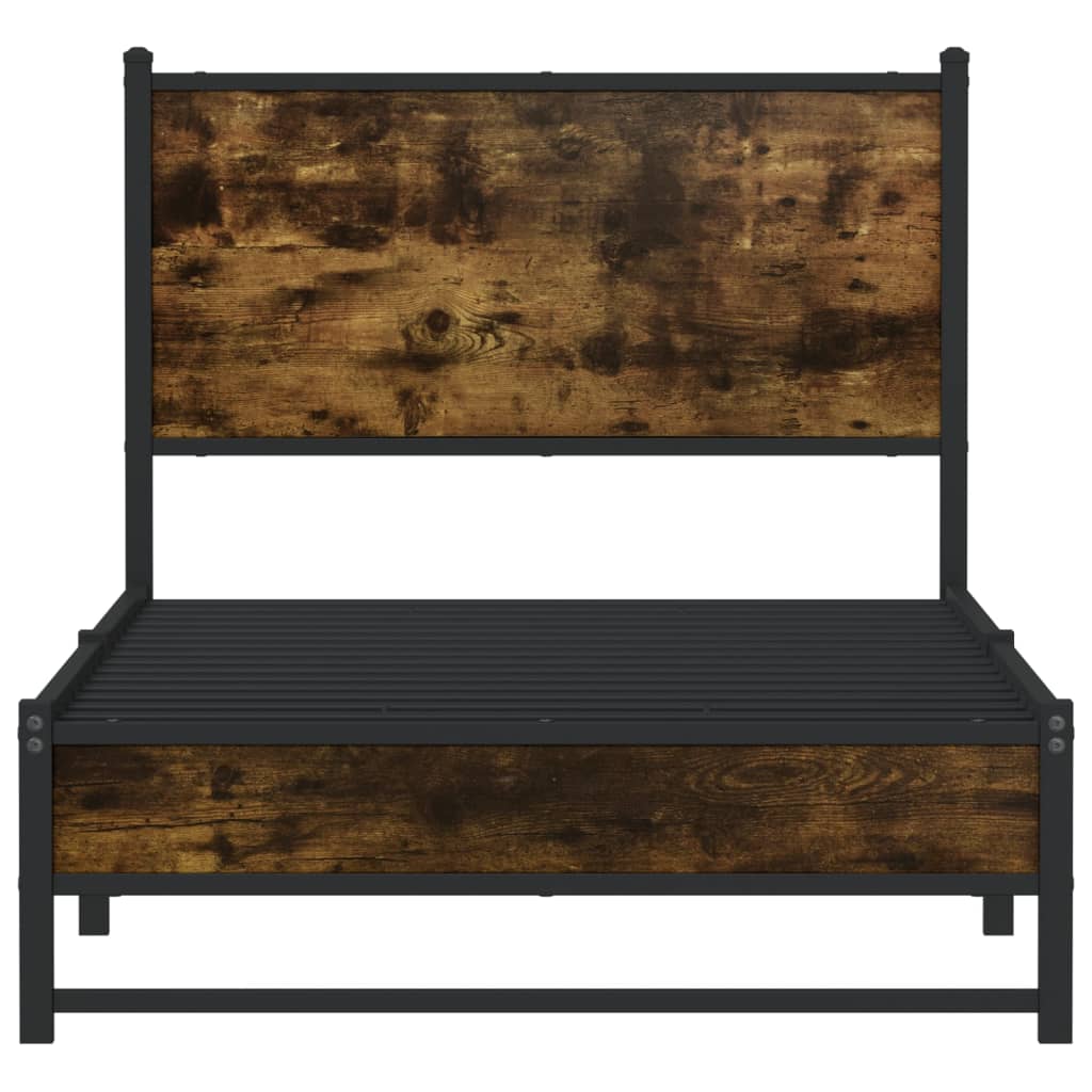 Metal Bed Frame without Mattress Smoked Oak  75x190 cm Small Single