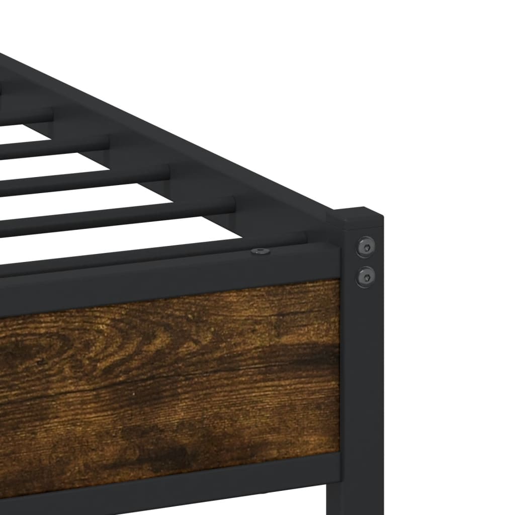 Metal Bed Frame without Mattress Smoked Oak  75x190 cm Small Single