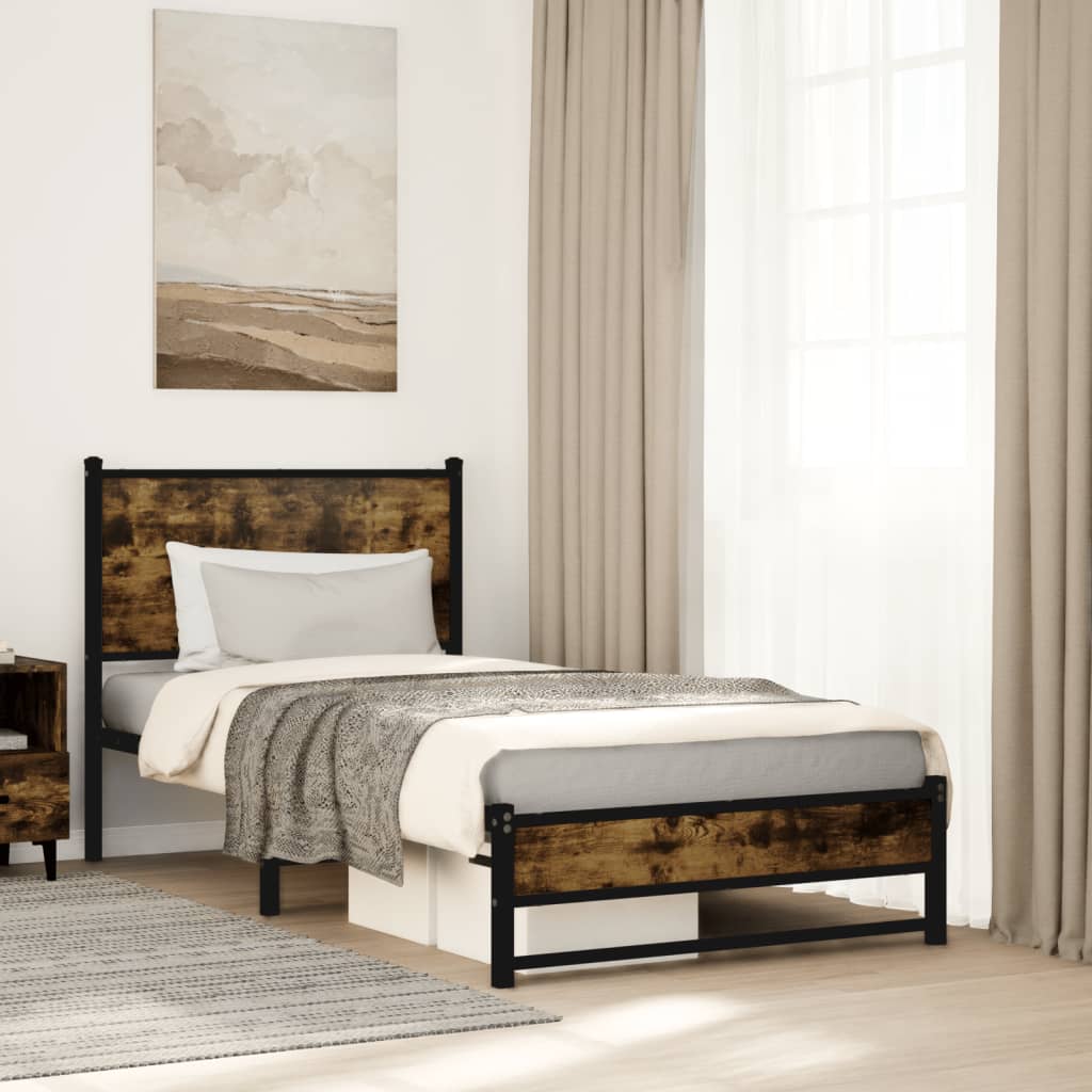 Metal Bed Frame without Mattress Smoked Oak  75x190 cm Small Single