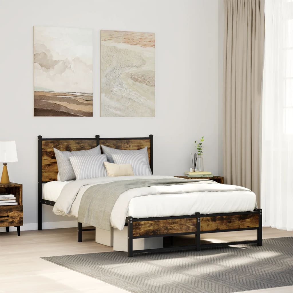 Metal Bed Frame without Mattress Smoked Oak 120x190 cm Small Double