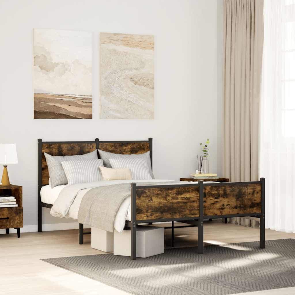 Metal Bed Frame without Mattress Smoked Oak 120x190 cm Small Double