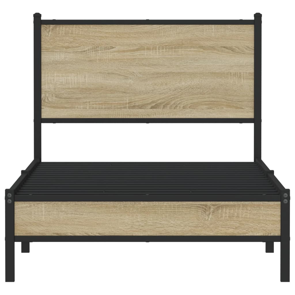 Metal Bed Frame without Mattress Sonoma Oak 75x190 cm Small Single