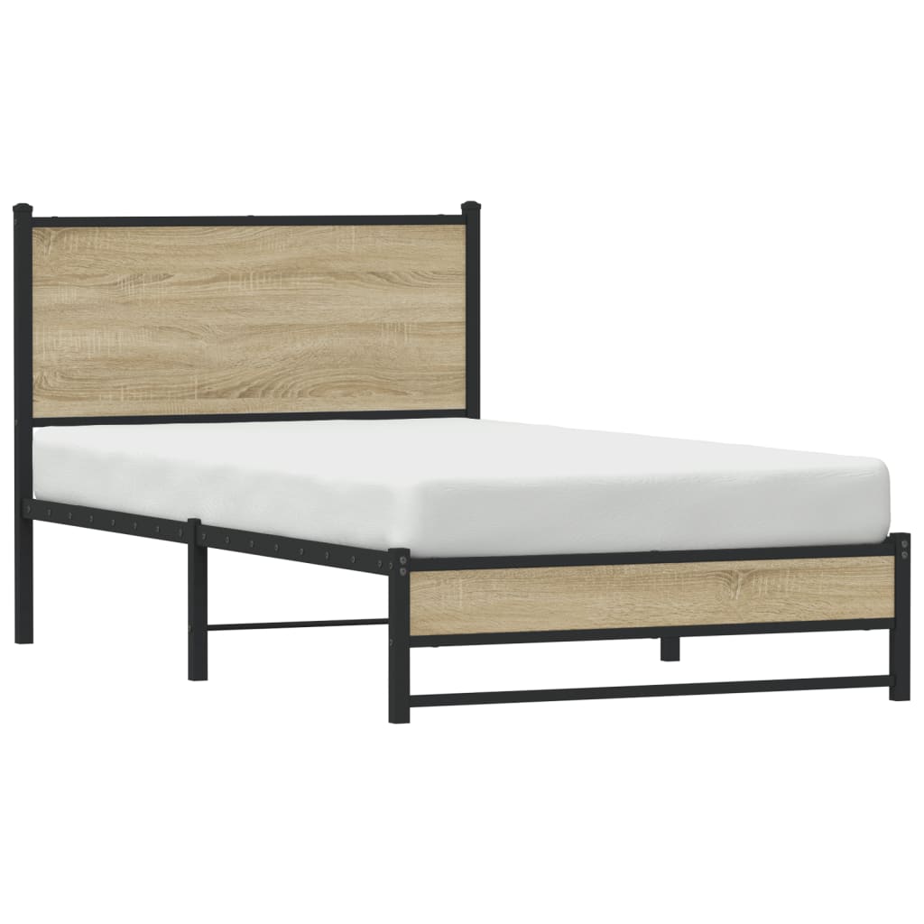 Metal Bed Frame without Mattress Sonoma Oak 100x190 cm