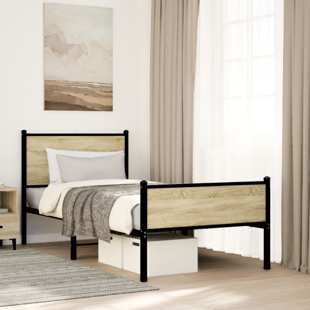 Metal Bed Frame without Mattress Sonoma Oak 80x200 cm