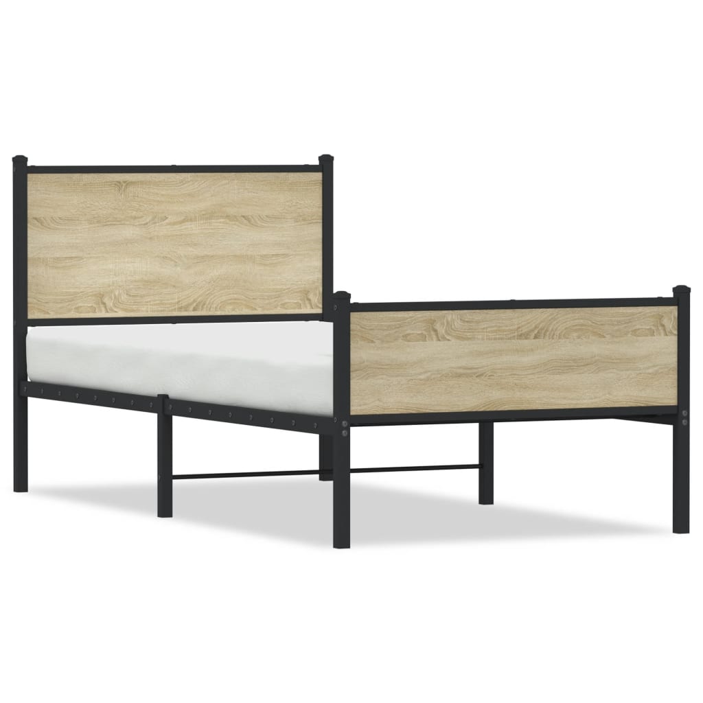 Metal Bed Frame without Mattress Sonoma Oak 90x200 cm