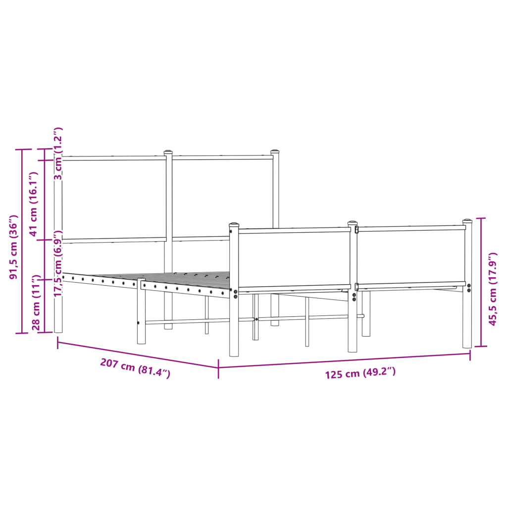 Metal Bed Frame without Mattress Sonoma Oak 120x200 cm