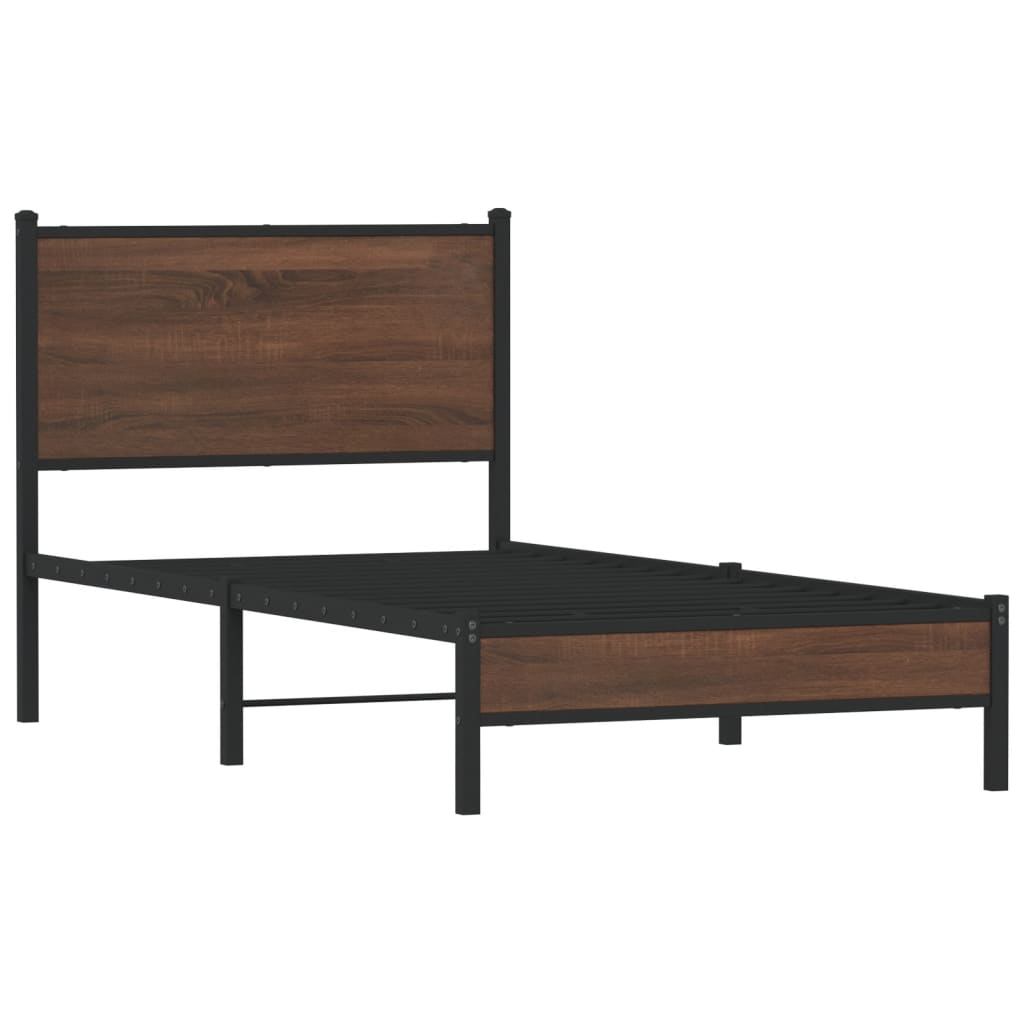 Metal Bed Frame without Mattress Brown Oak 90x200 cm