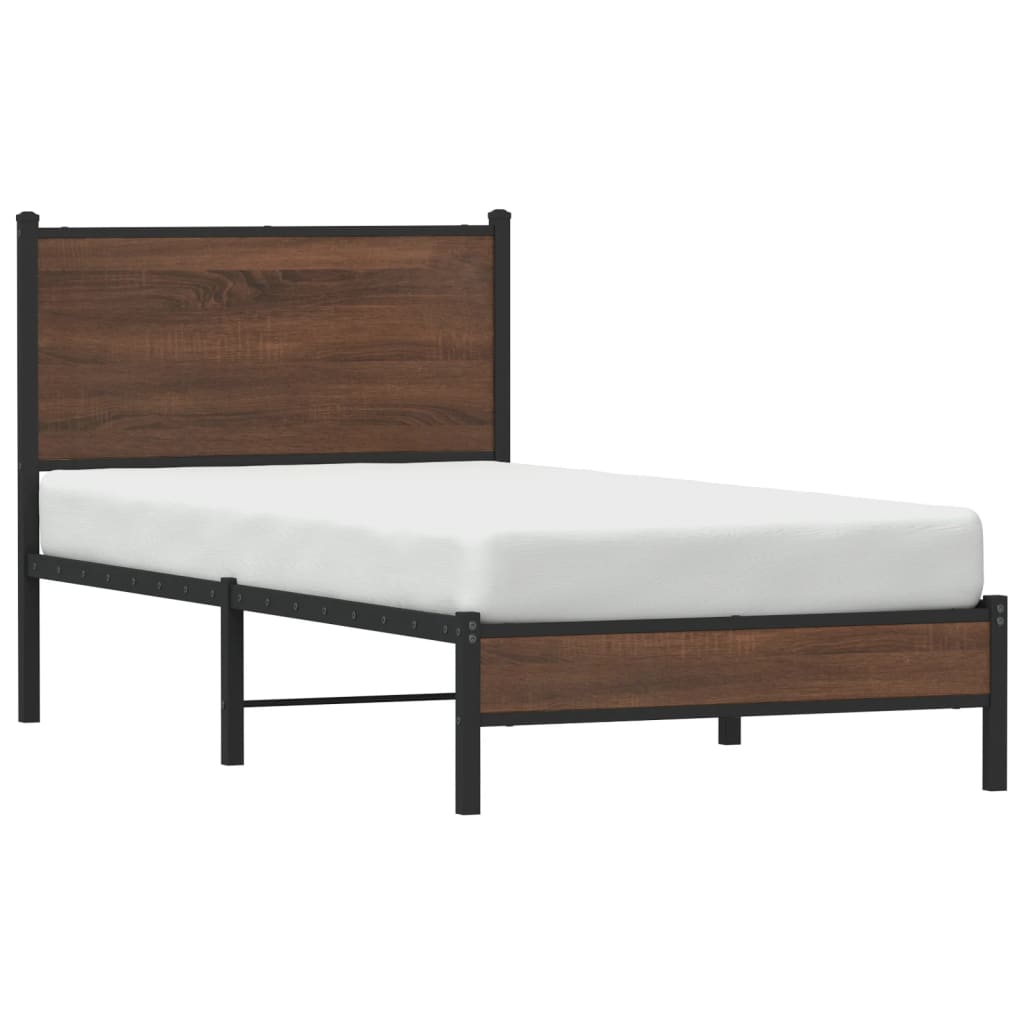 Metal Bed Frame without Mattress Brown Oak 90x200 cm