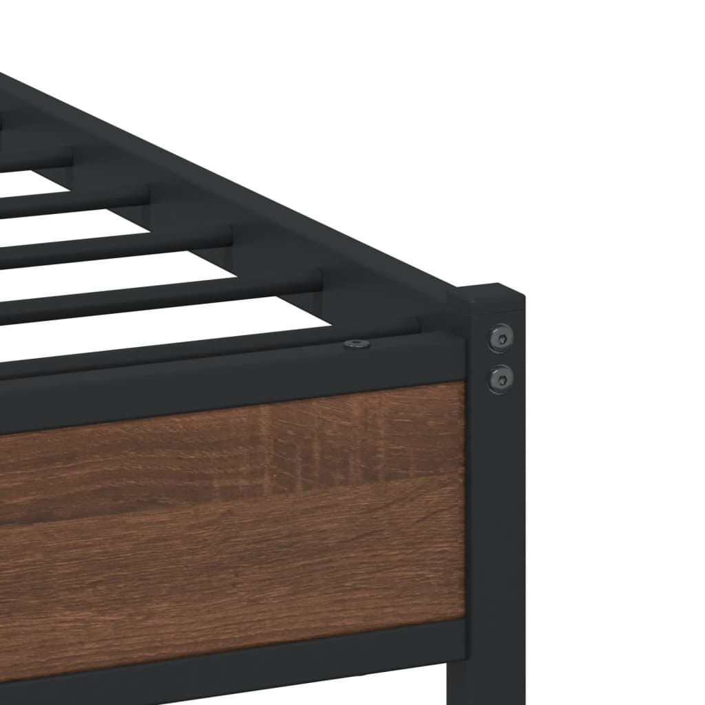 Metal Bed Frame without Mattress Brown Oak 90x200 cm