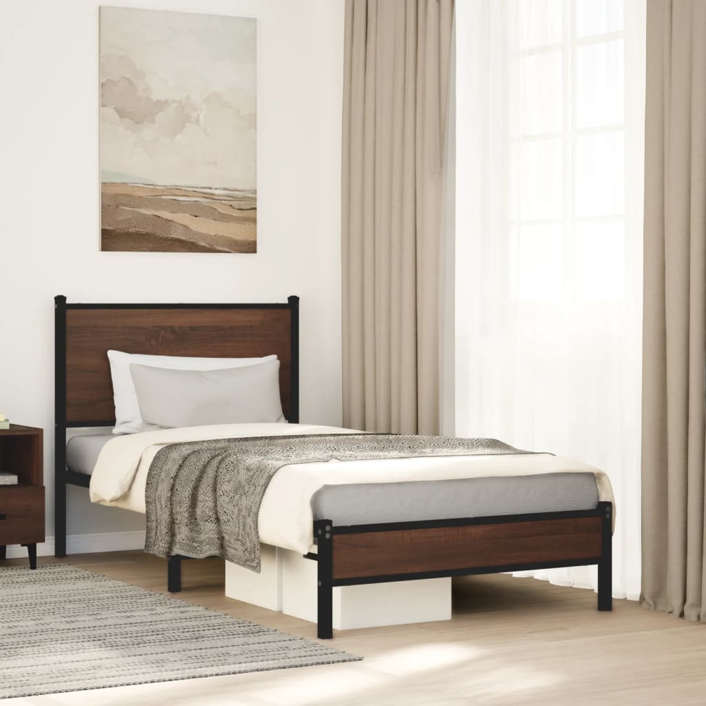 Metal Bed Frame without Mattress Brown Oak 90x200 cm