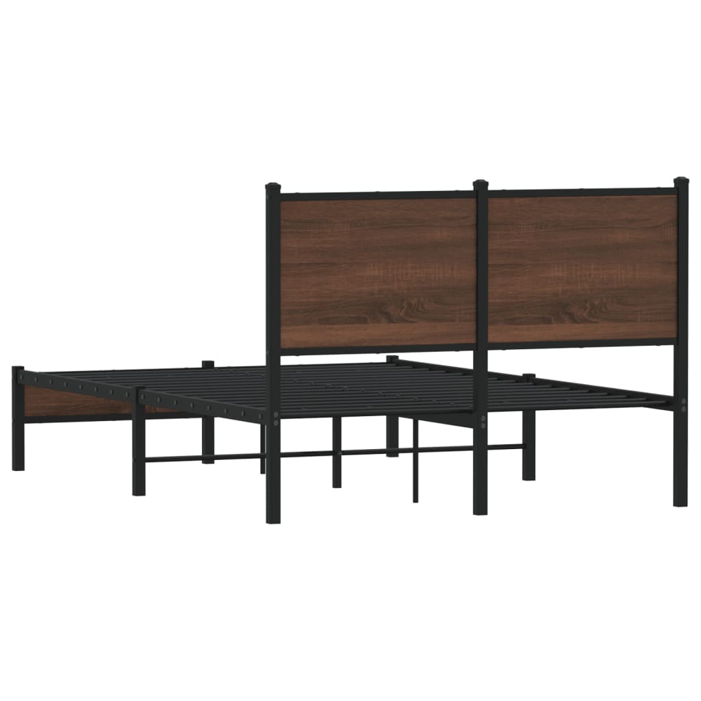 Metal Bed Frame without Mattress Brown Oak 120x190 cm Small Double
