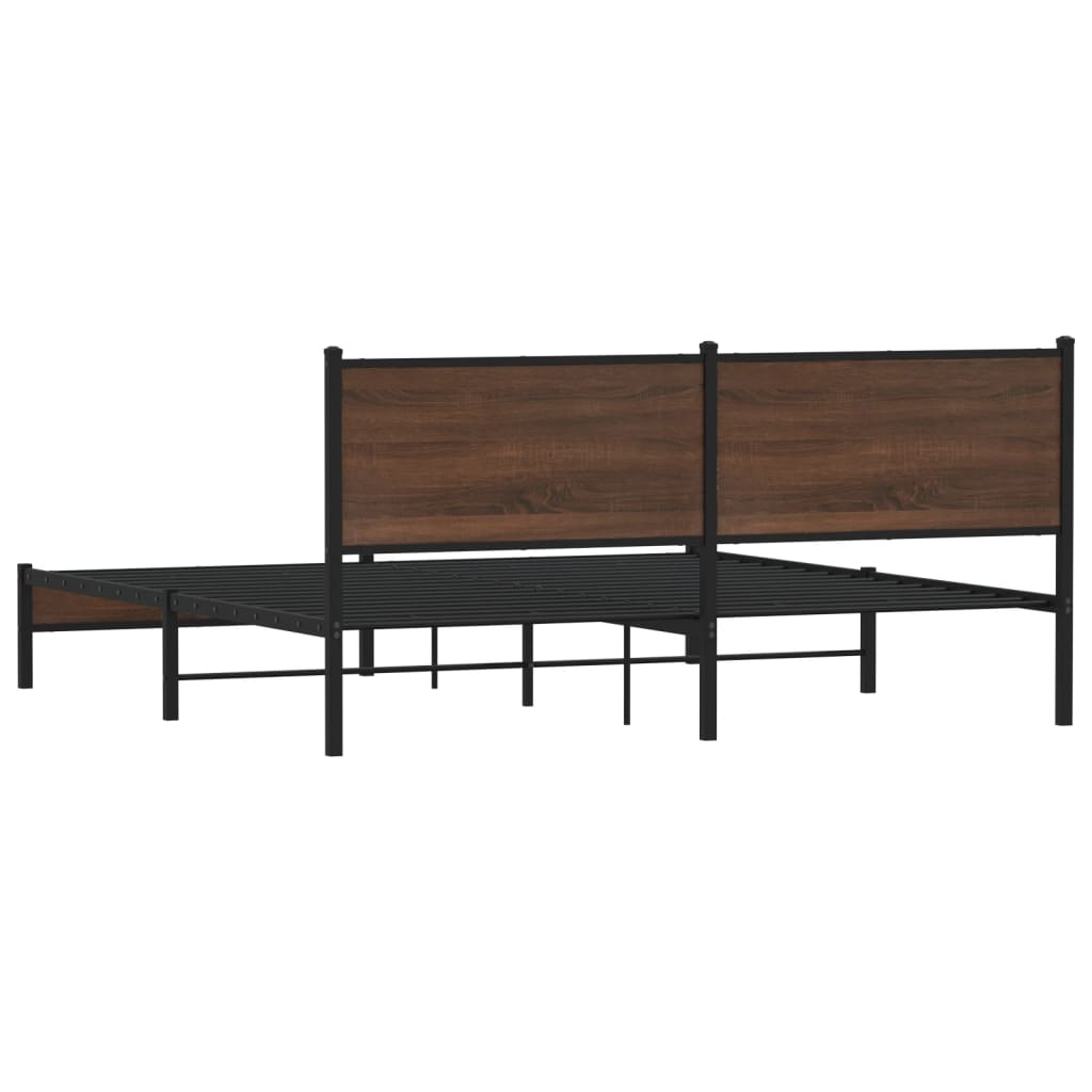 Metal Bed Frame without Mattress Brown Oak 160x200 cm