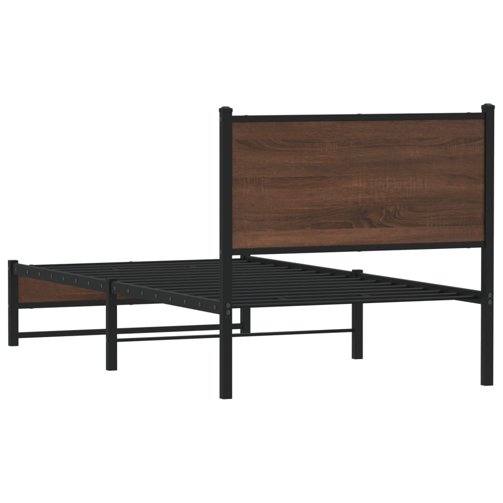 Metal Bed Frame without Mattress Brown Oak 75x190 cm Small Single