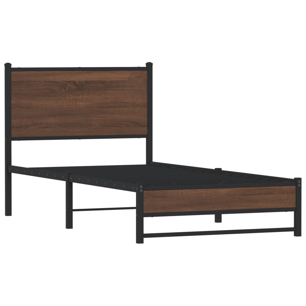 Metal Bed Frame without Mattress Brown Oak 90x200 cm