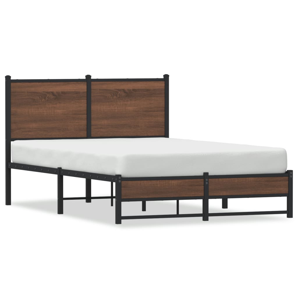 Metal Bed Frame without Mattress Brown Oak 120x190 cm Small Double