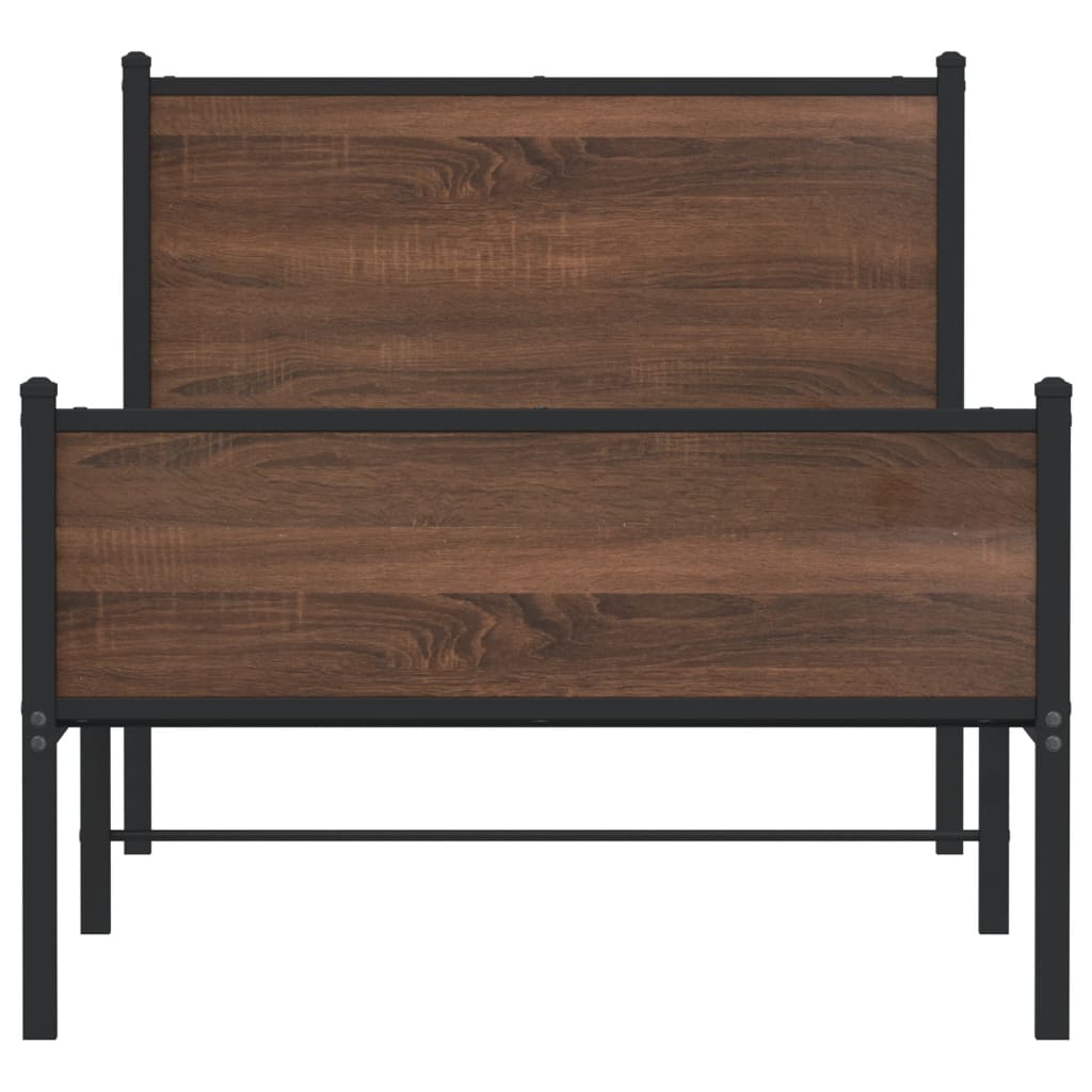 Metal Bed Frame without Mattress Brown Oak 75x190 cm Small Single