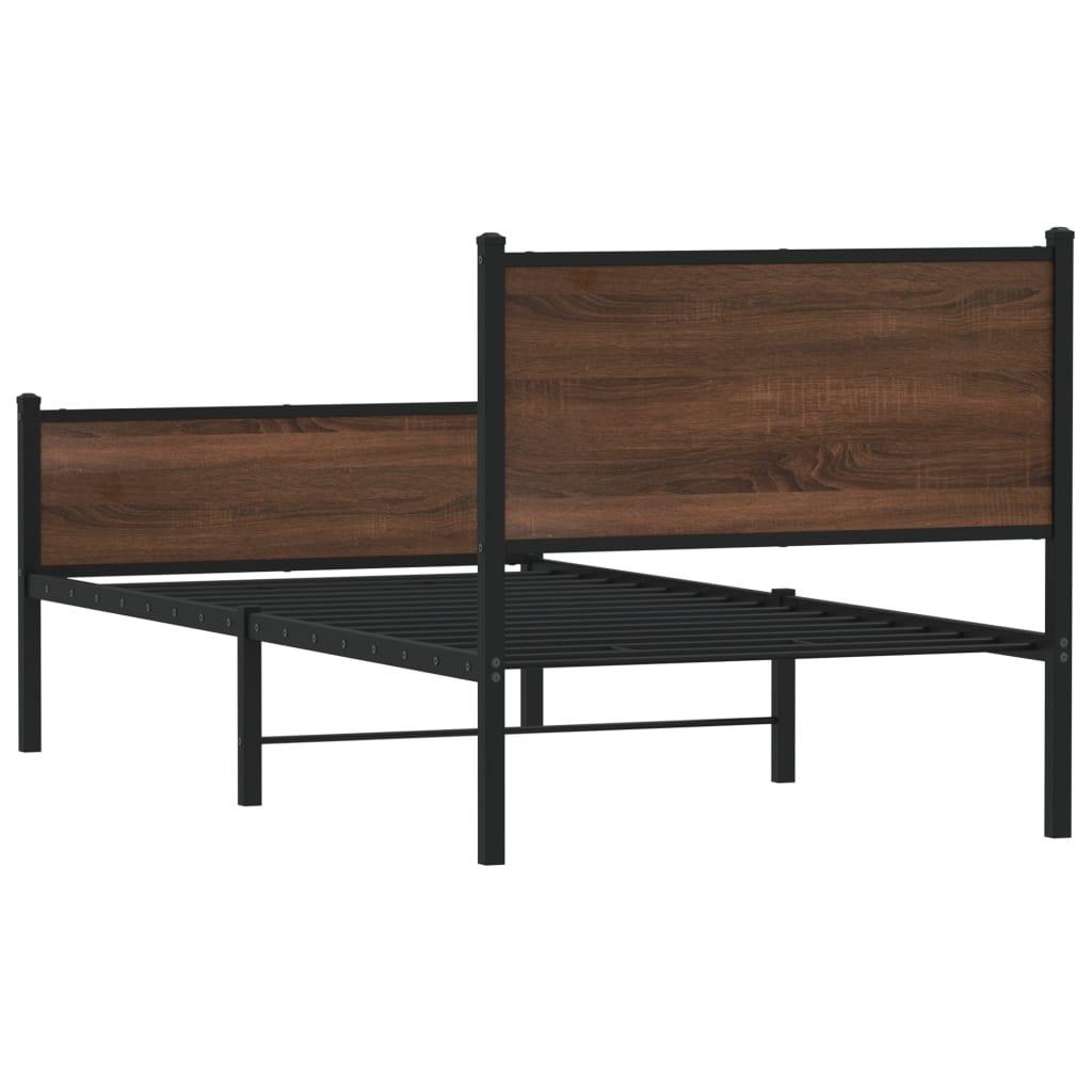 Metal Bed Frame without Mattress Brown Oak 75x190 cm Small Single