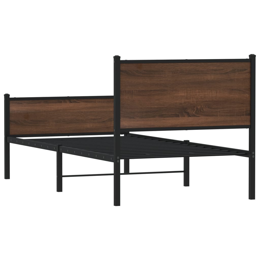 Metal Bed Frame without Mattress Brown Oak 90x200 cm