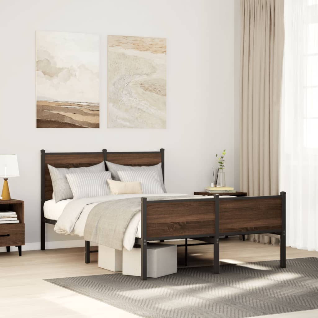 Metal Bed Frame without Mattress Brown Oak 120x190 cm Small Double