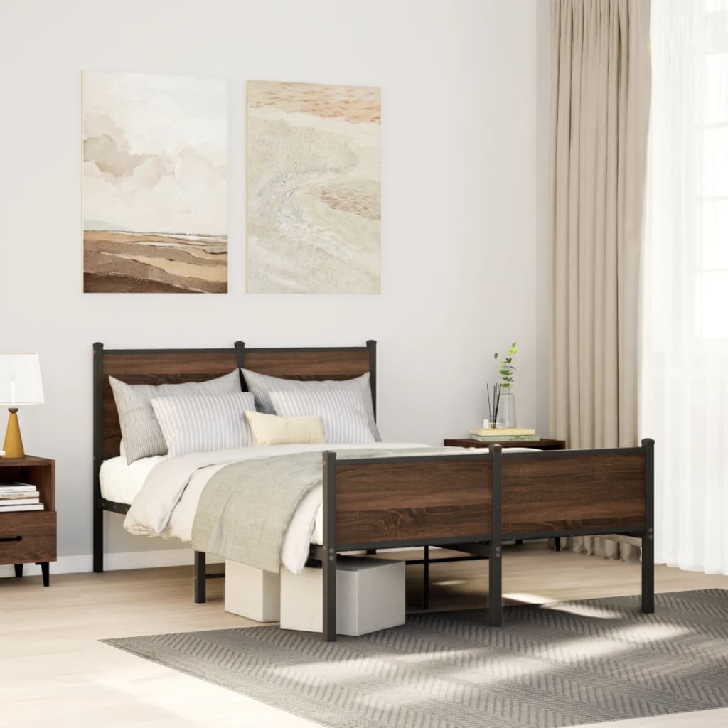 Metal Bed Frame without Mattress Brown Oak 120x200 cm