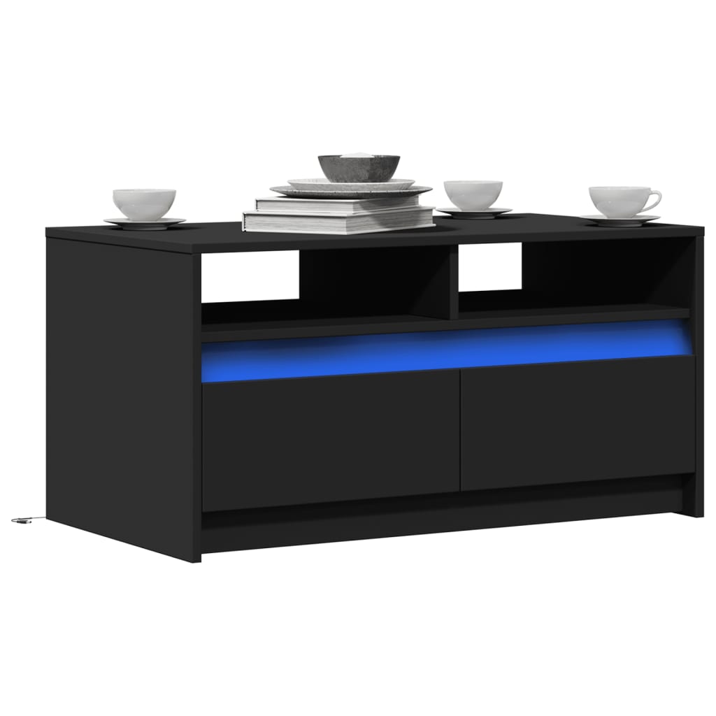 Coffee Table with LED Lights Black Engineered Wood