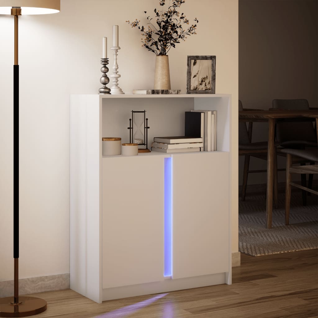 Modern Wooden Sideboard Storage Cabinet Unit With 2 Doors & LED Lights Wood