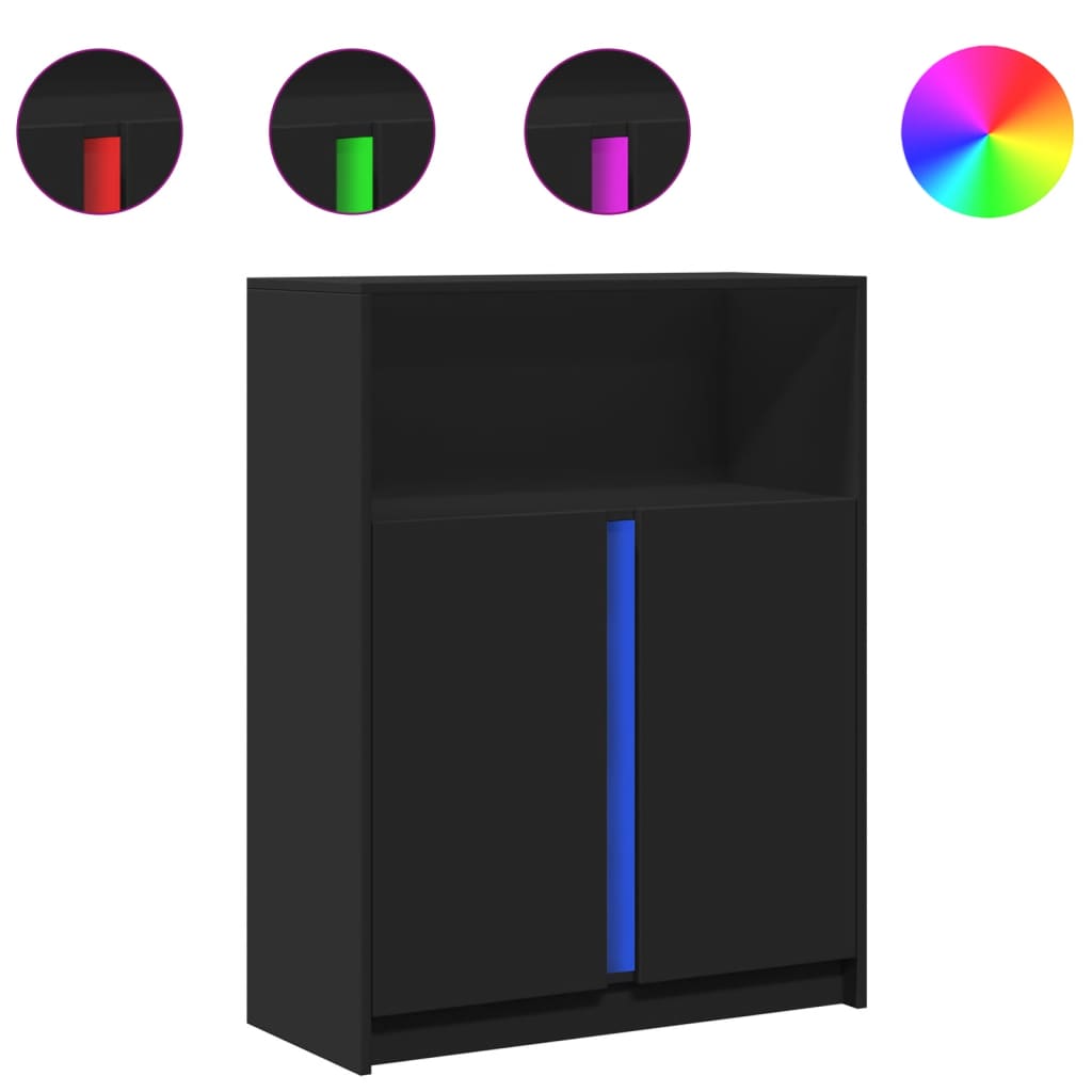 Modern Wooden Sideboard Storage Cabinet Unit With 2 Doors & LED Lights Wood