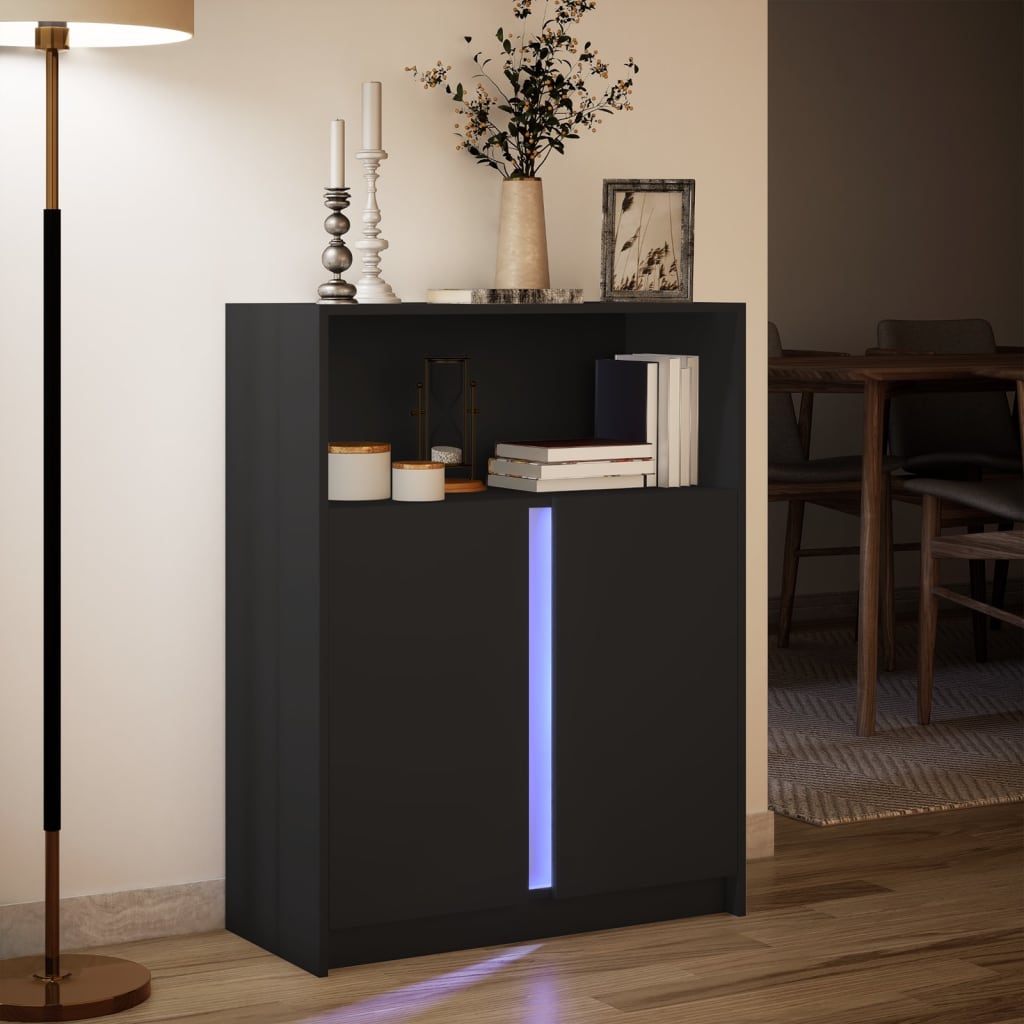 Modern Wooden Sideboard Storage Cabinet Unit With 2 Doors & LED Lights Wood