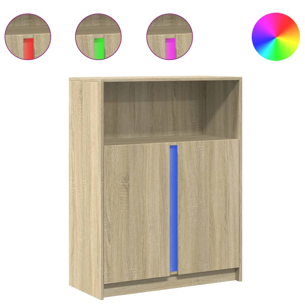 Modern Wooden Sideboard Storage Cabinet Unit With 2 Doors & LED Lights Wood
