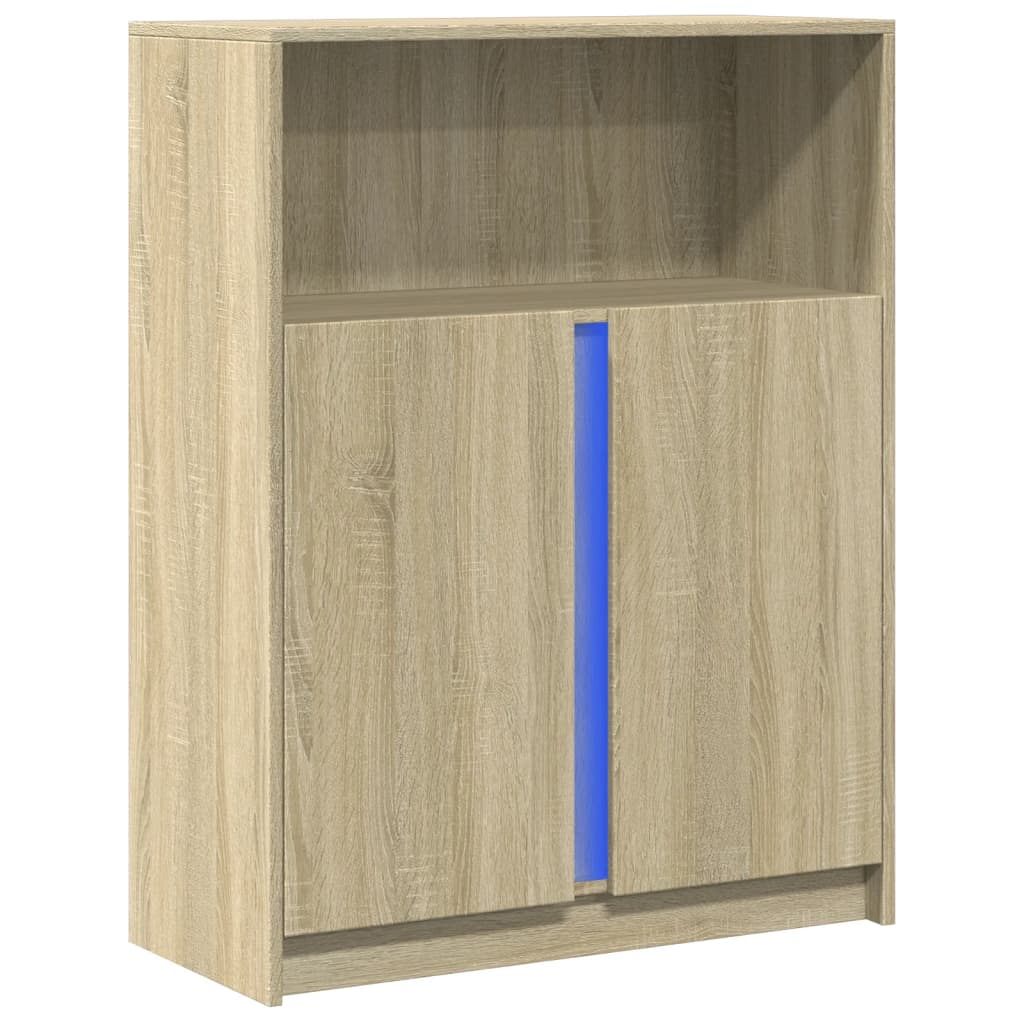 Modern Wooden Sideboard Storage Cabinet Unit With 2 Doors & LED Lights Wood