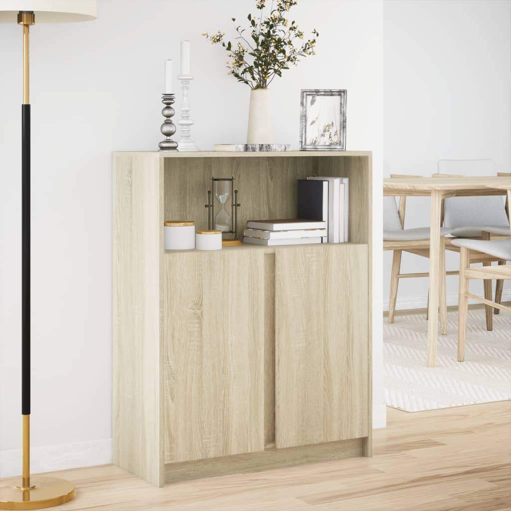 Modern Wooden Sideboard Storage Cabinet Unit With 2 Doors & LED Lights Wood